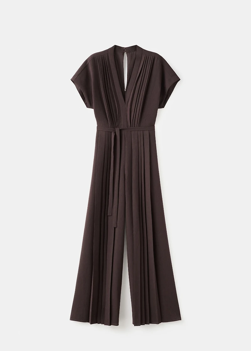 Pleated jumpsuit with belt