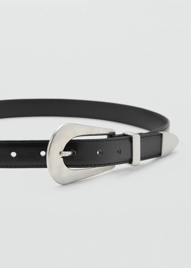 Leather belt with oval buckle