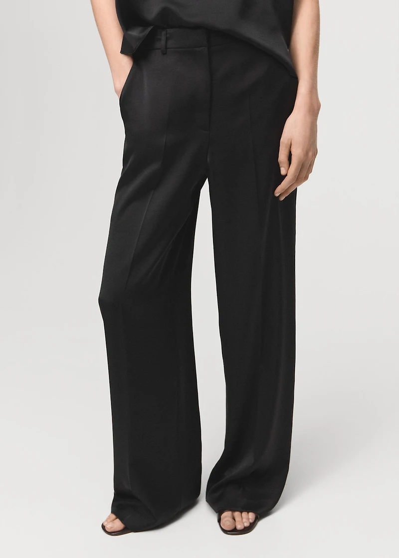 Satin straight-fit pants