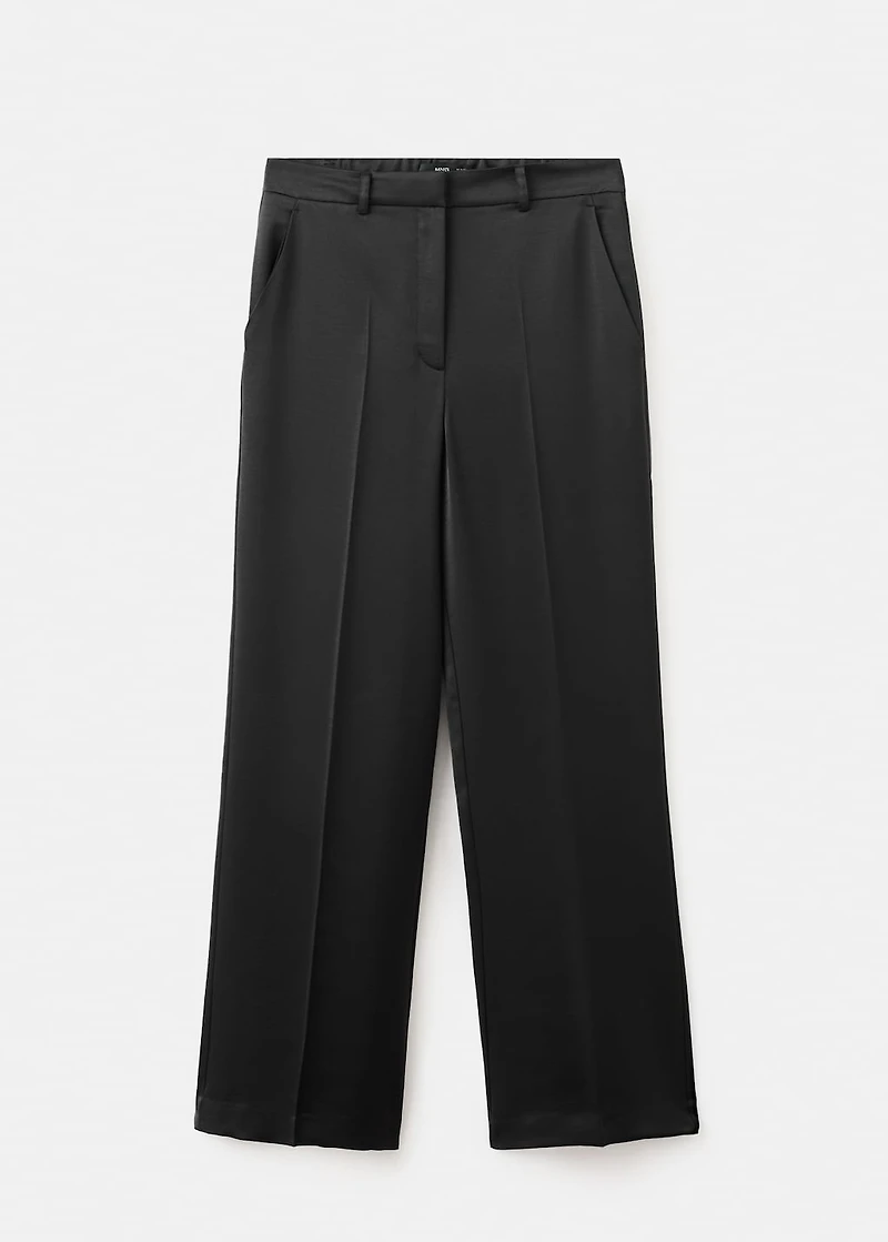 Satin straight-fit pants