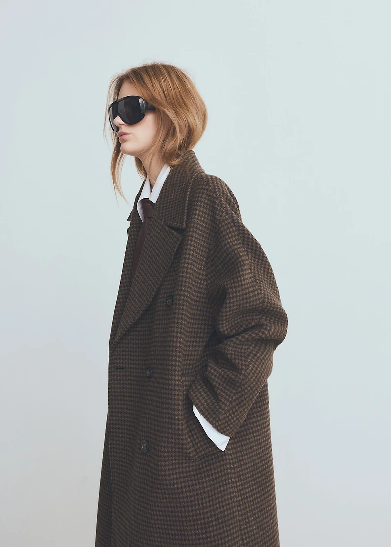 Wool-blend micro-houndstooth coat