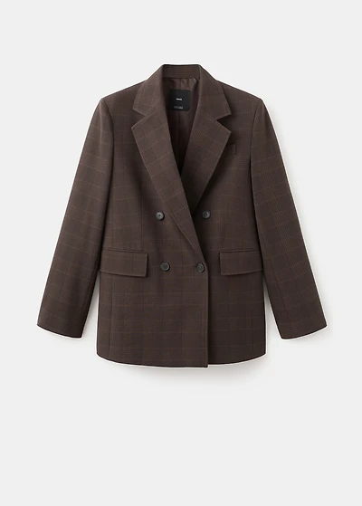 Double-breasted check suit jacket