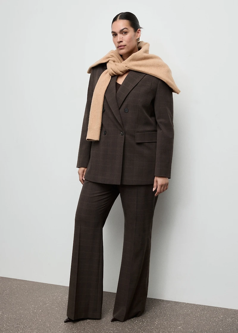 Double-breasted check suit jacket