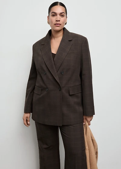 Double-breasted check suit jacket
