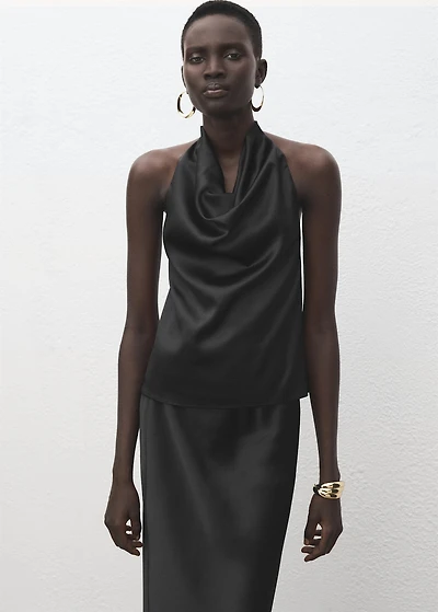 Draped neck satin top