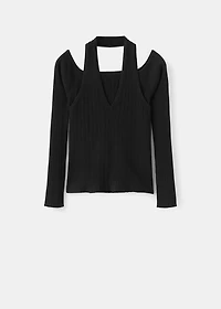 Long-sleeved halter-neck top
