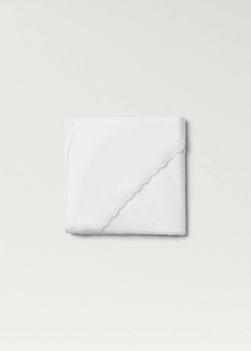 Floral-embroidered children’s bath towel with hood