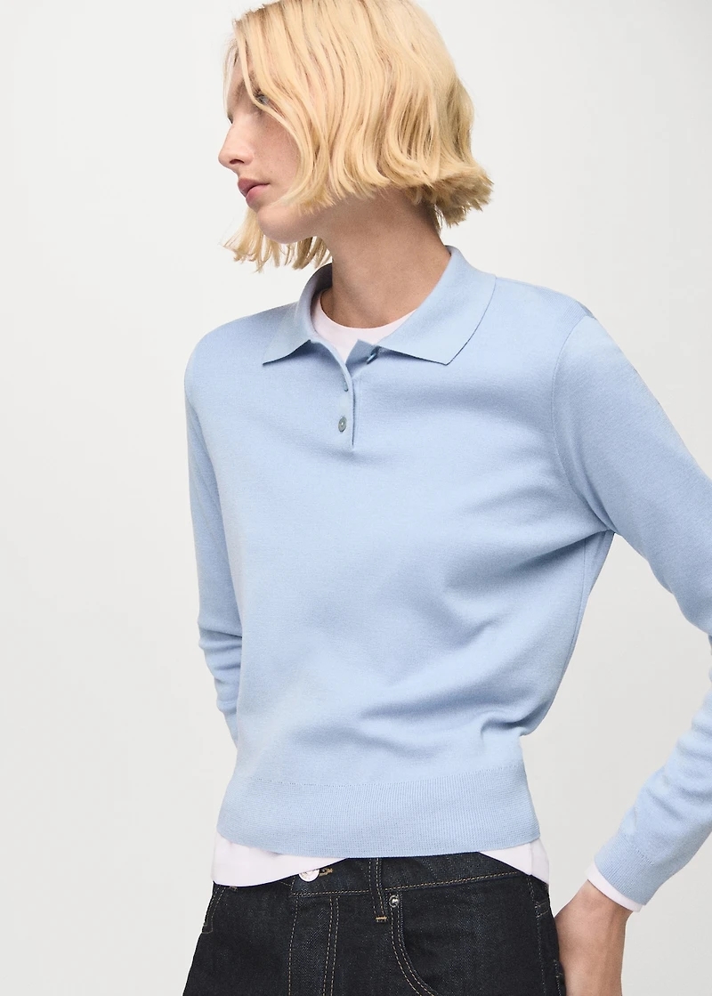 Polo collar wool sweater