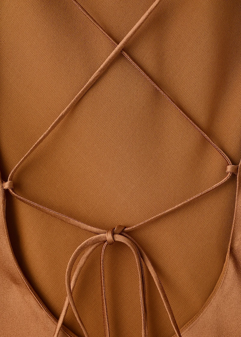 Asymmetrical satin dress with fringes