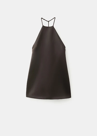 Satin dress with faux-fur collar