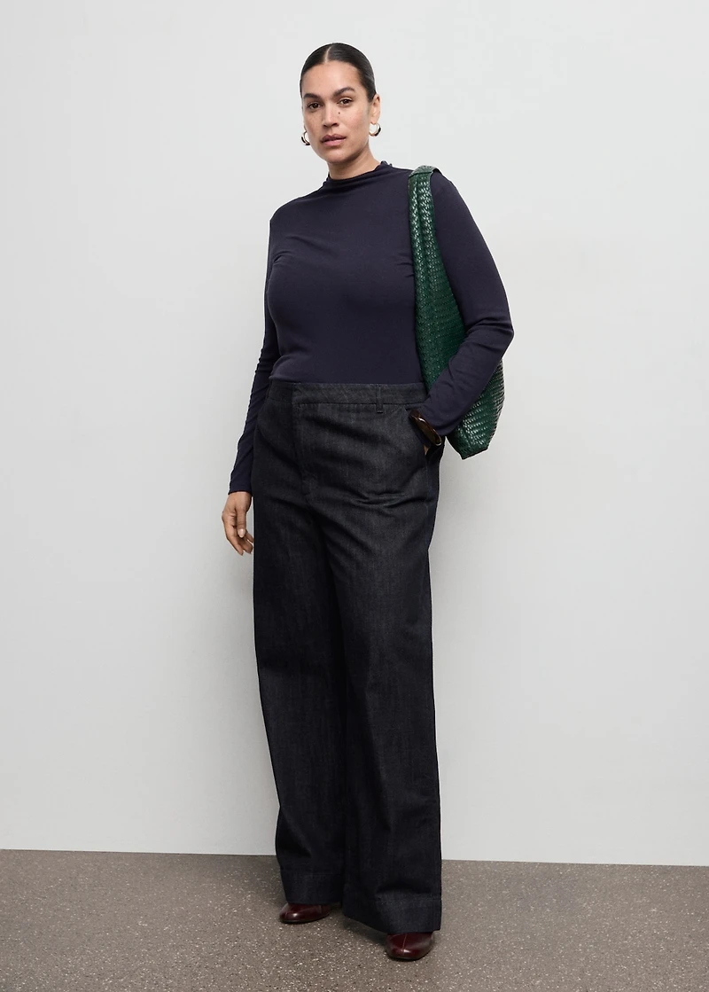Wide-leg denim trousers