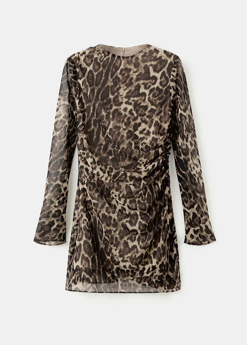 Leopard-print dress with ruched waist
