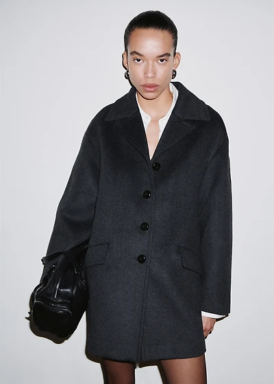 Wool-blend coat with button fastening