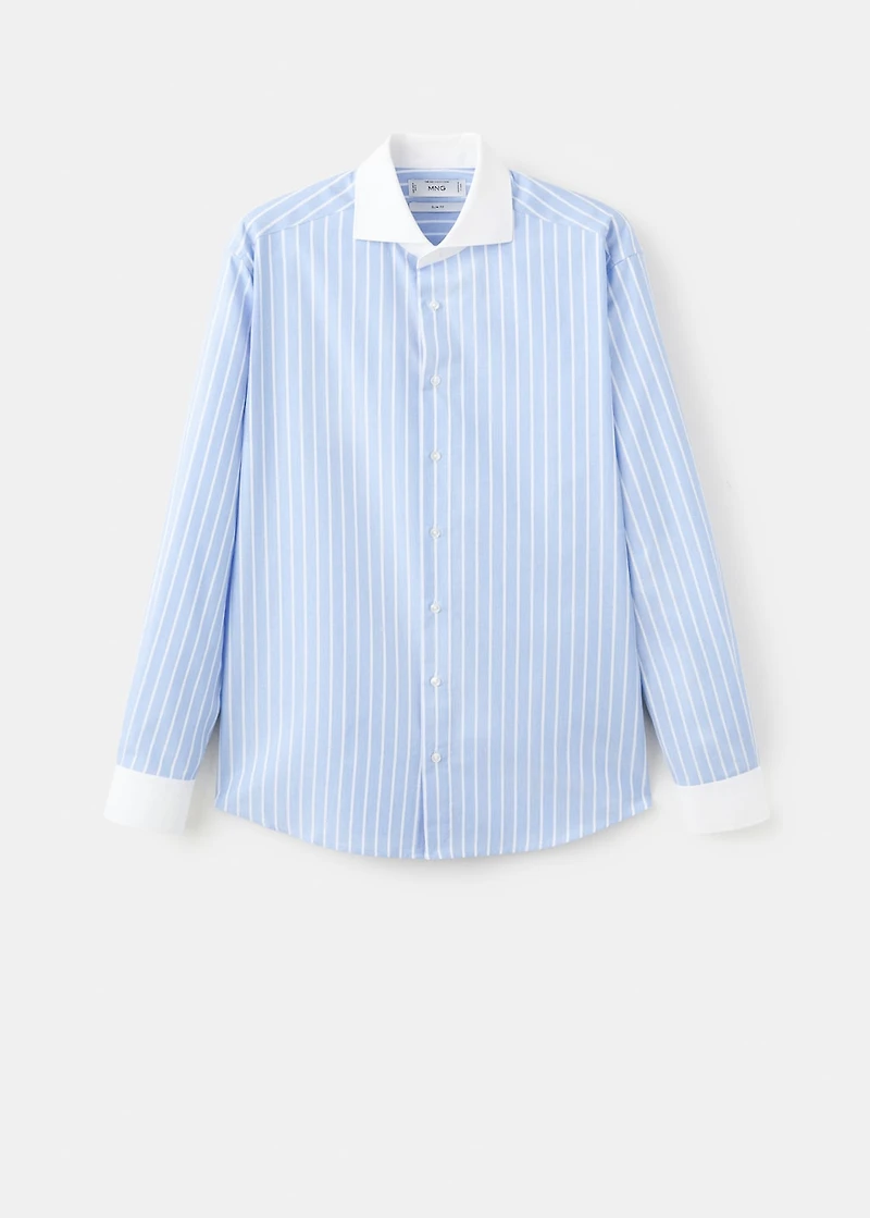 Striped-print slim-fit suit shirt