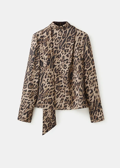 Animal-print blouse with scarf