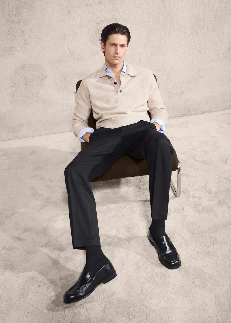 Mini boucle knit polo shirt