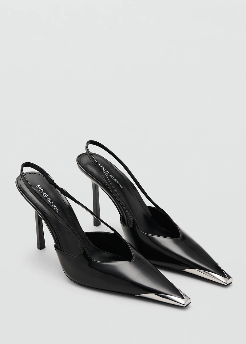 Leather high-heeled shoes with metal toe cap