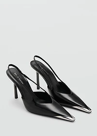 Leather high-heeled shoes with metal toe cap