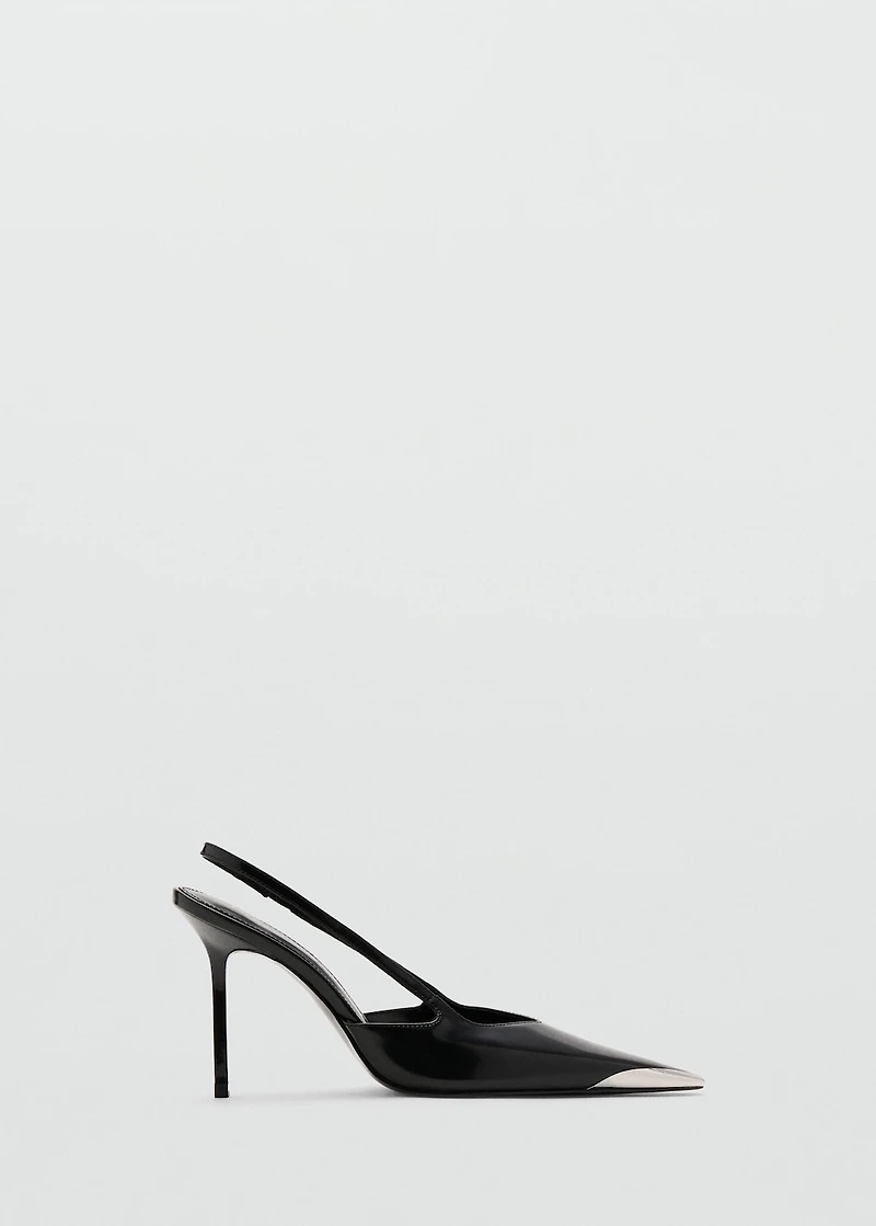 Leather high-heeled shoes with metal toe cap