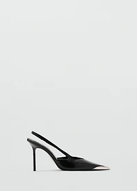 Leather high-heeled shoes with metal toe cap