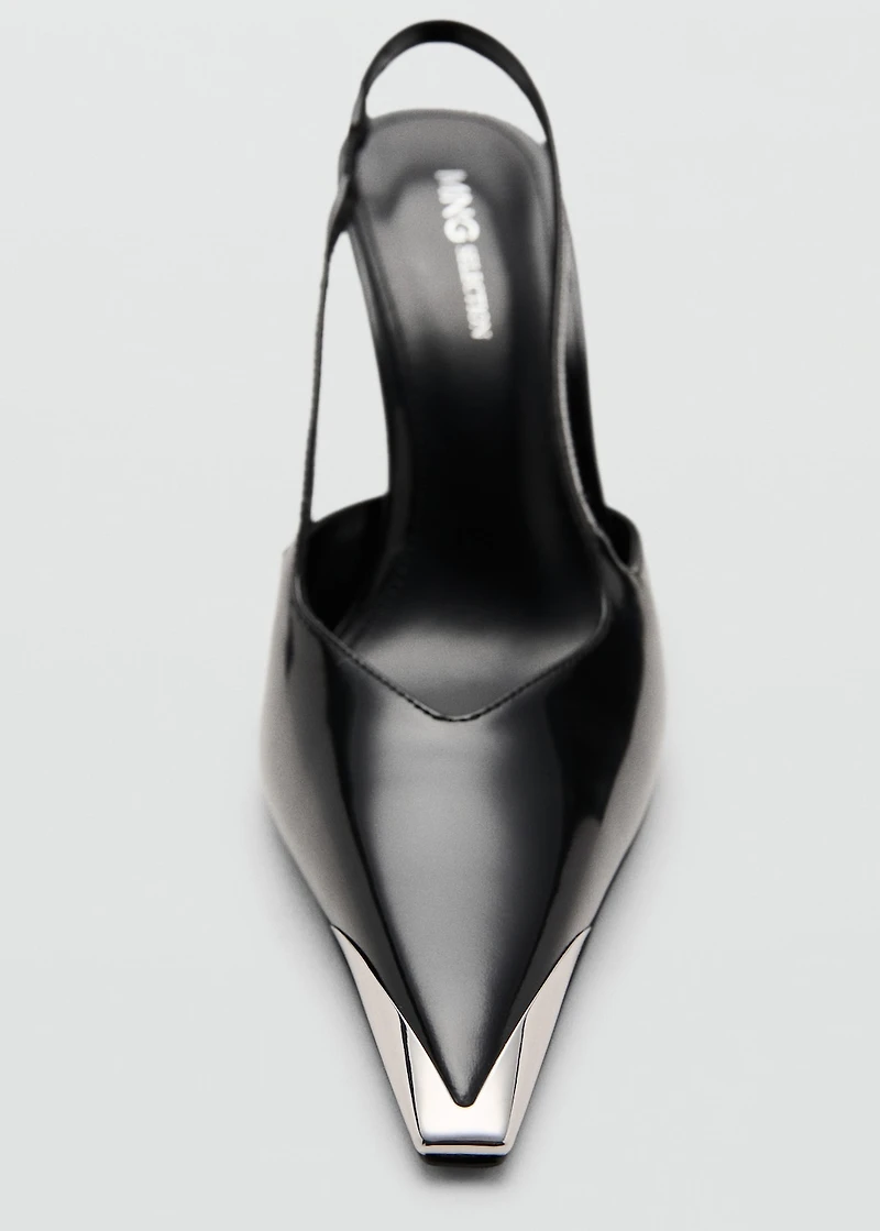 Leather high-heeled shoes with metal toe cap