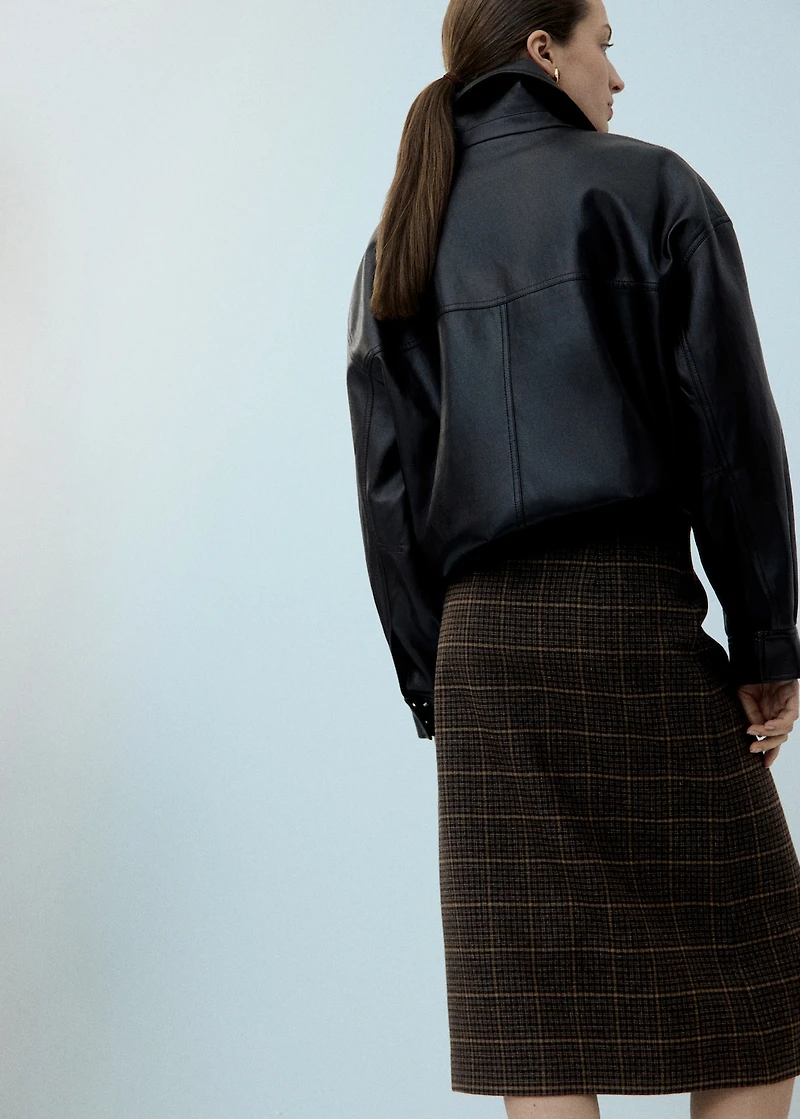 Wool-blend check midi-skirt