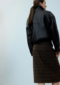 Wool-blend check midi-skirt
