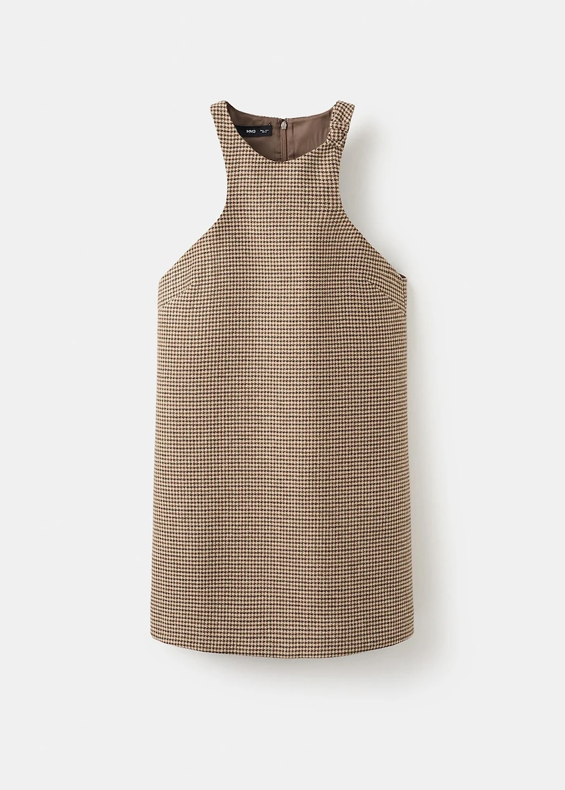 Houndstooth wool-blend dress