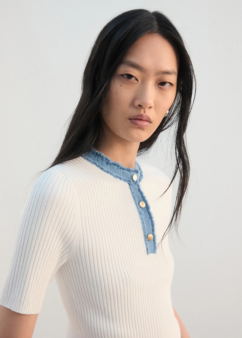 Contrast collar button sweater