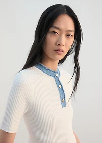 Contrast collar button sweater