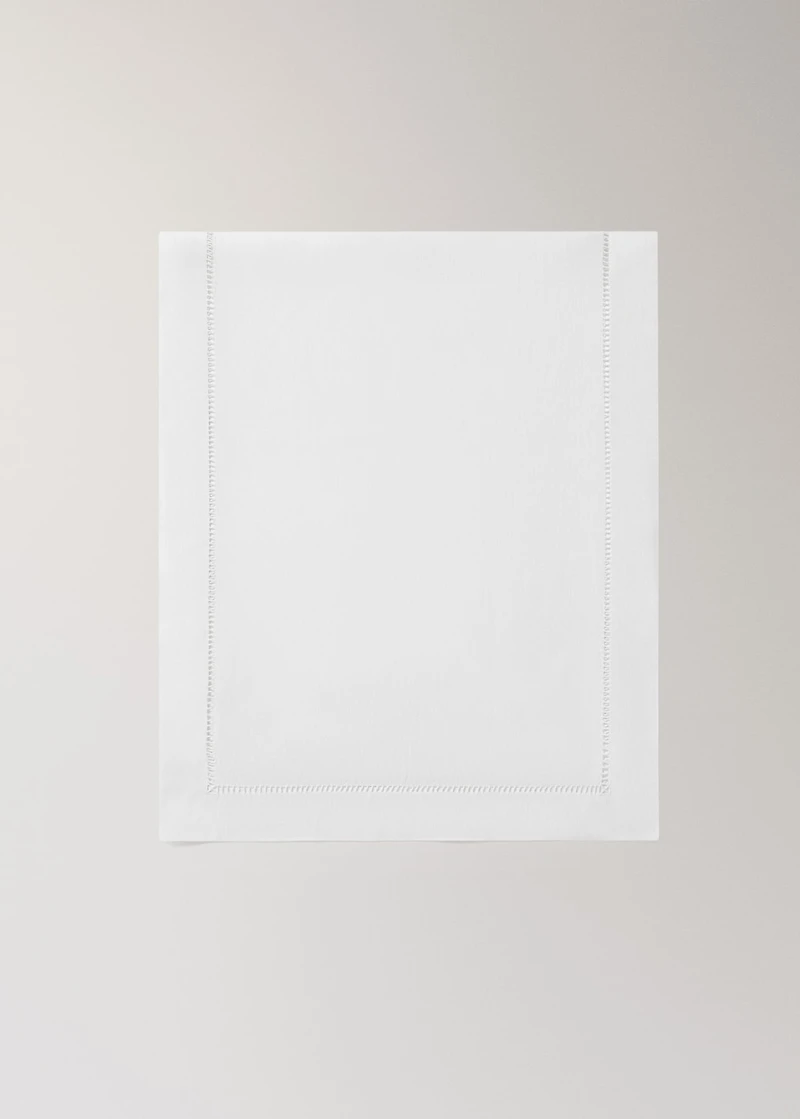 Linen table runner with embroidered hemstitch
