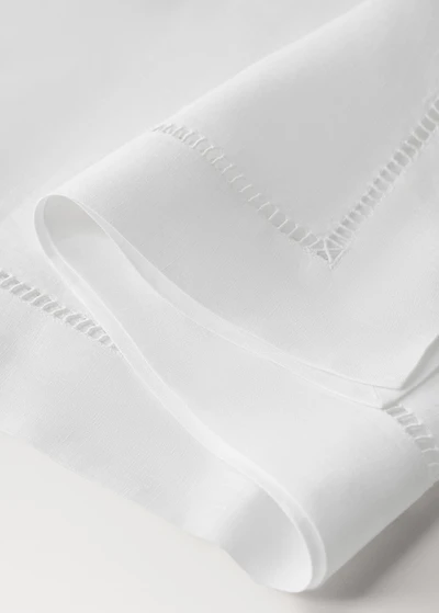 Linen table runner with embroidered hemstitch