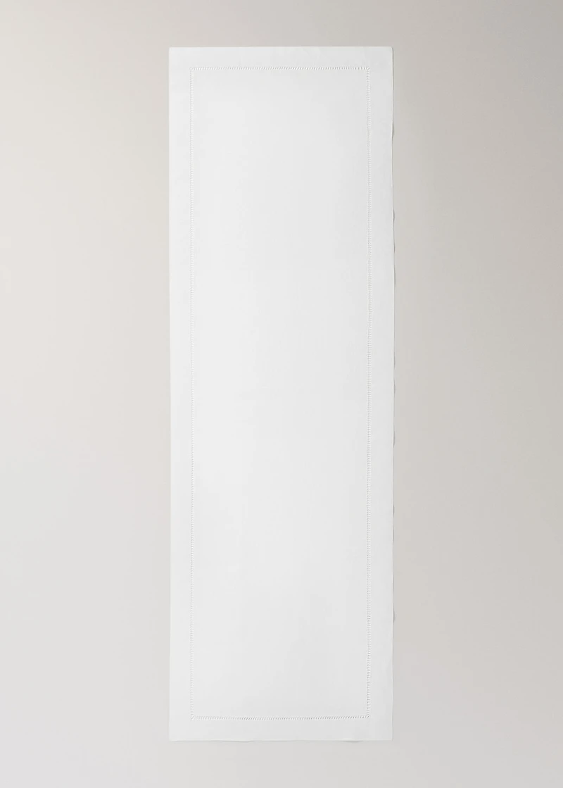 Linen table runner with embroidered hemstitch