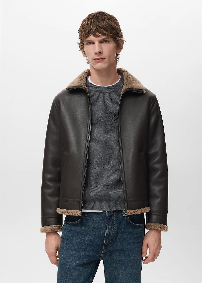 Faux-leather fleece jacket