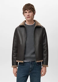 Faux-leather fleece jacket