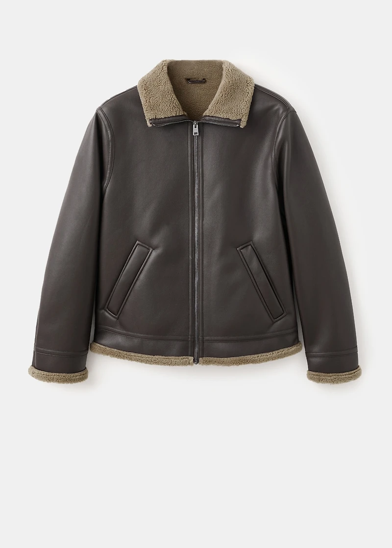 Faux-leather fleece jacket