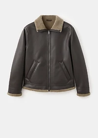 Faux-leather fleece jacket