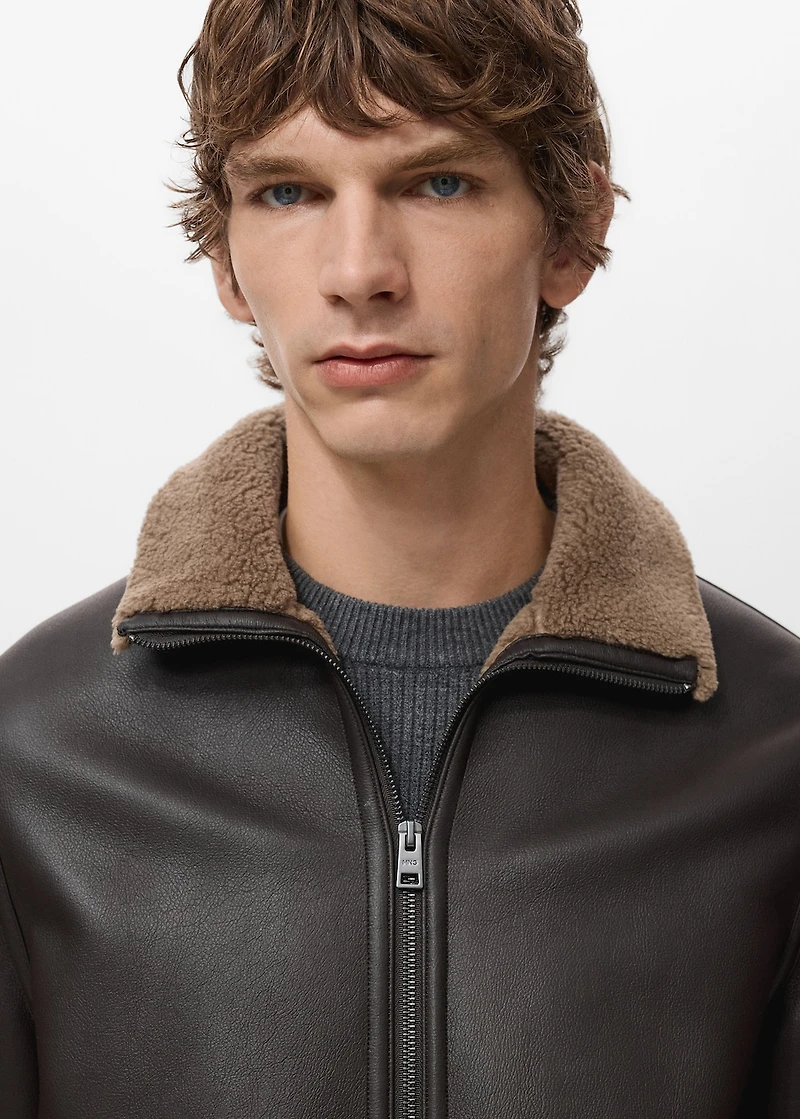 Faux-leather fleece jacket