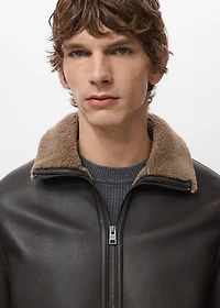 Faux-leather fleece jacket