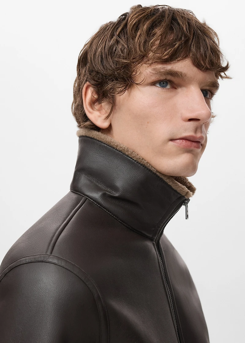 Faux-leather fleece jacket
