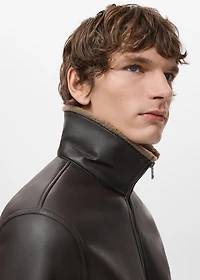 Faux-leather fleece jacket
