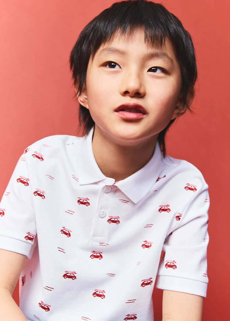 Printed cotton polo shirt