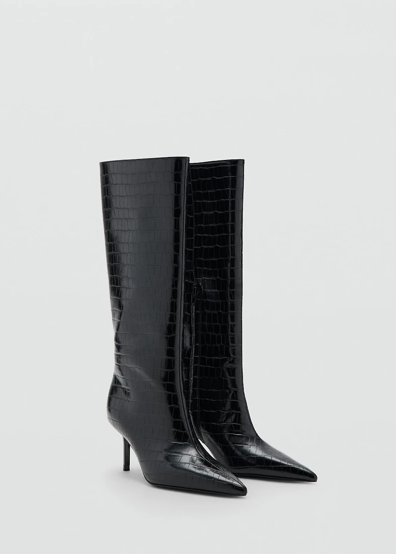 Croc-effect tall boots