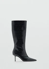Croc-effect tall boots