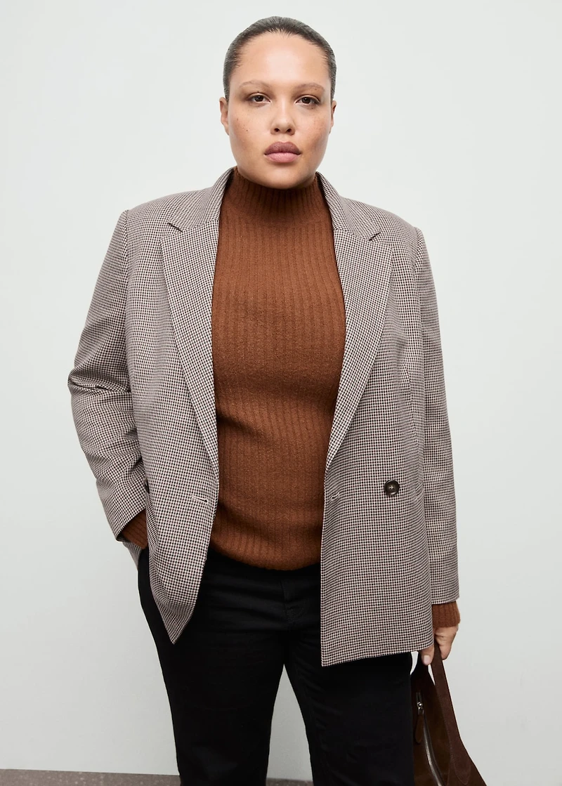 Double-breasted micro-houndstooth jacket