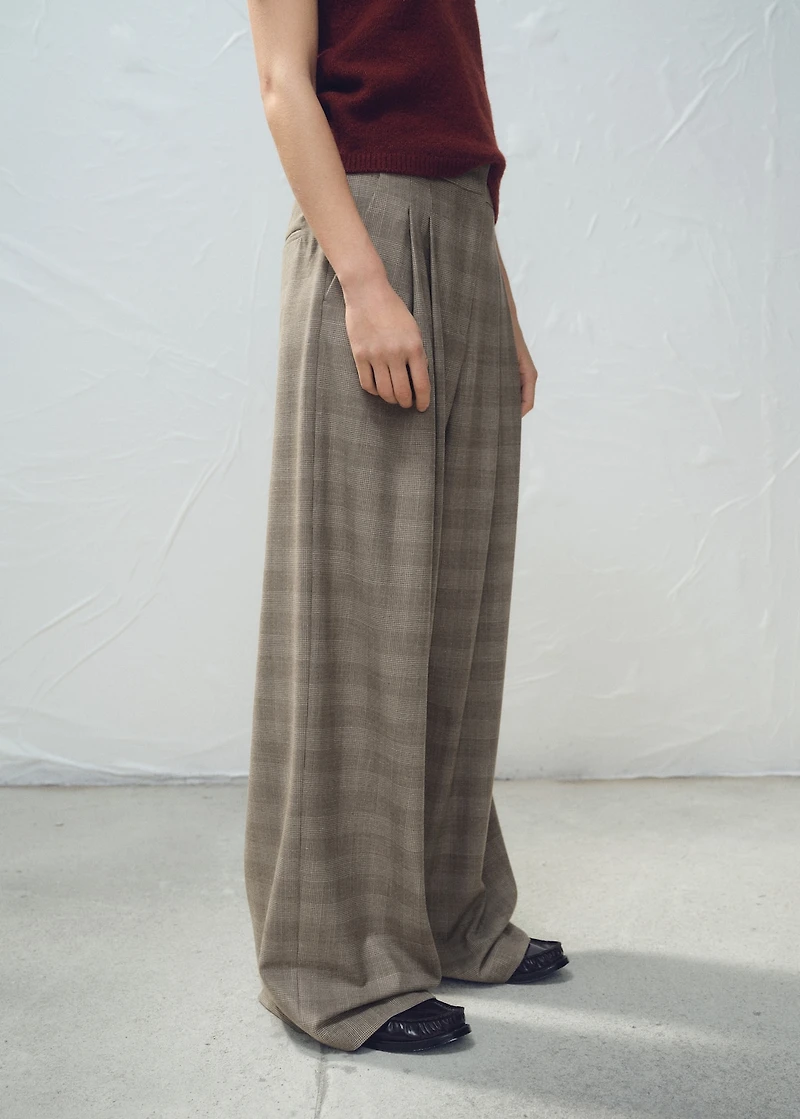 Wide-leg check suit pants
