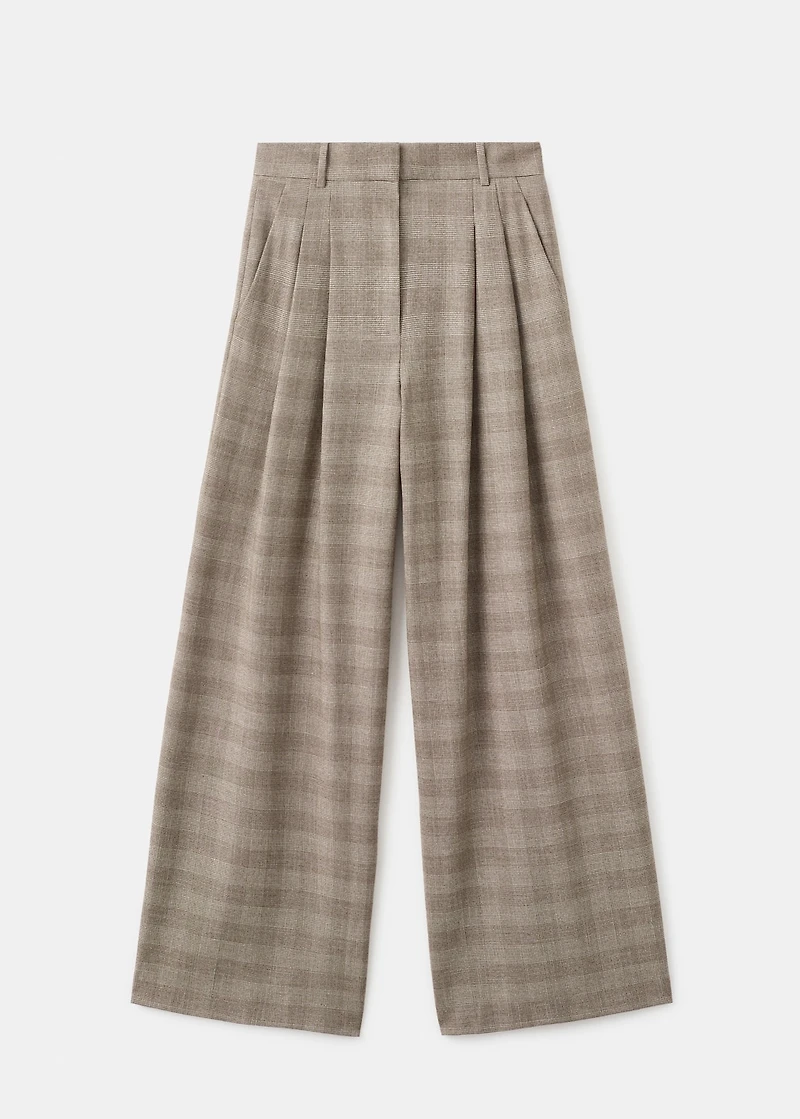Wide-leg check suit pants