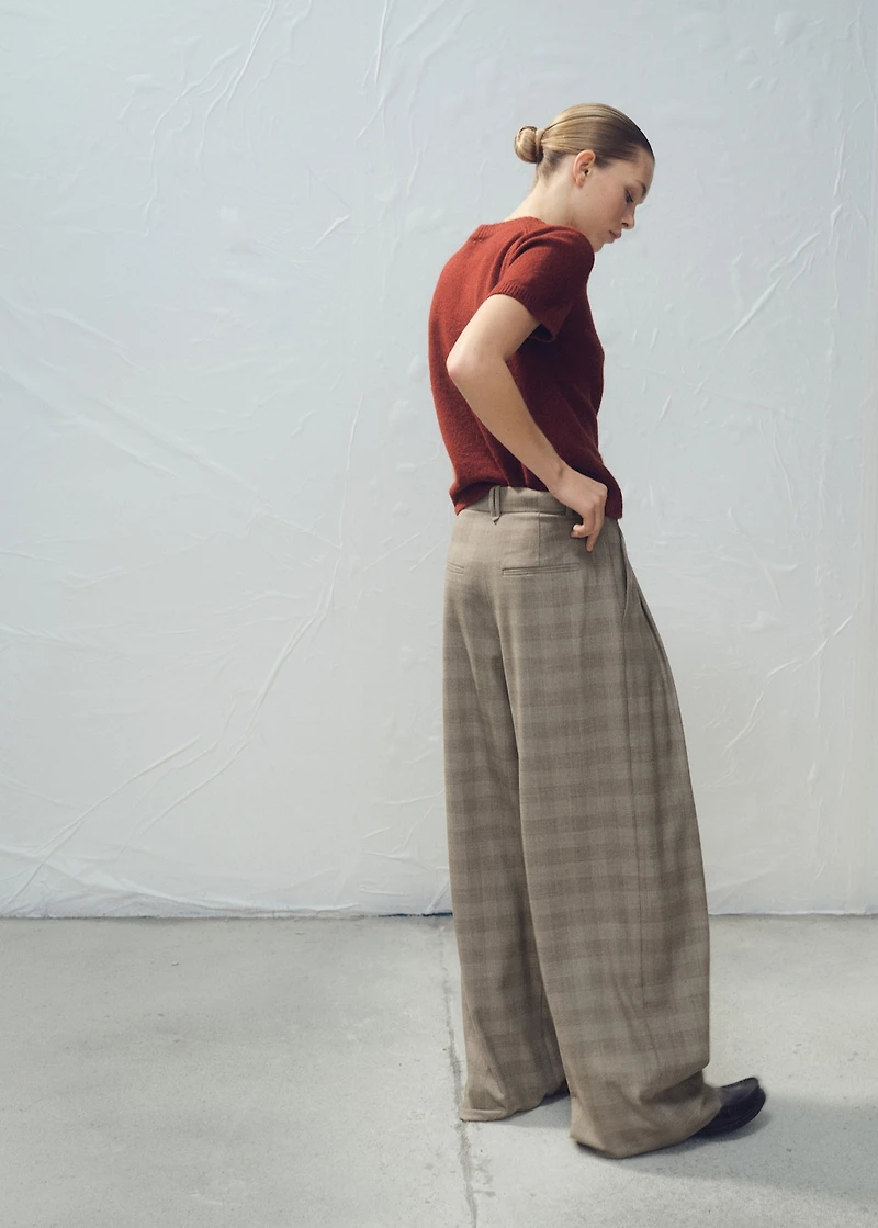 Wide-leg check suit pants