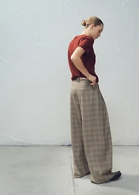 Wide-leg check suit pants