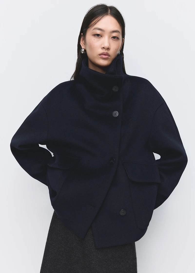Wool funnel-neck coat